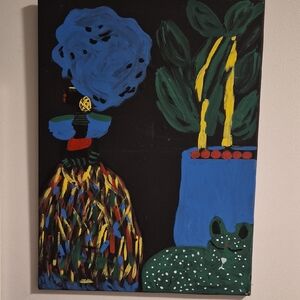 Vibrant Abstract Canvas with Blue and Green Elements